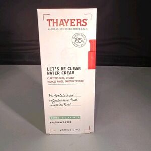 Thayers Let's Be Clear Water Cream 2.5oz 3% Azelaic Acid Hyaluronic Acid‎ New